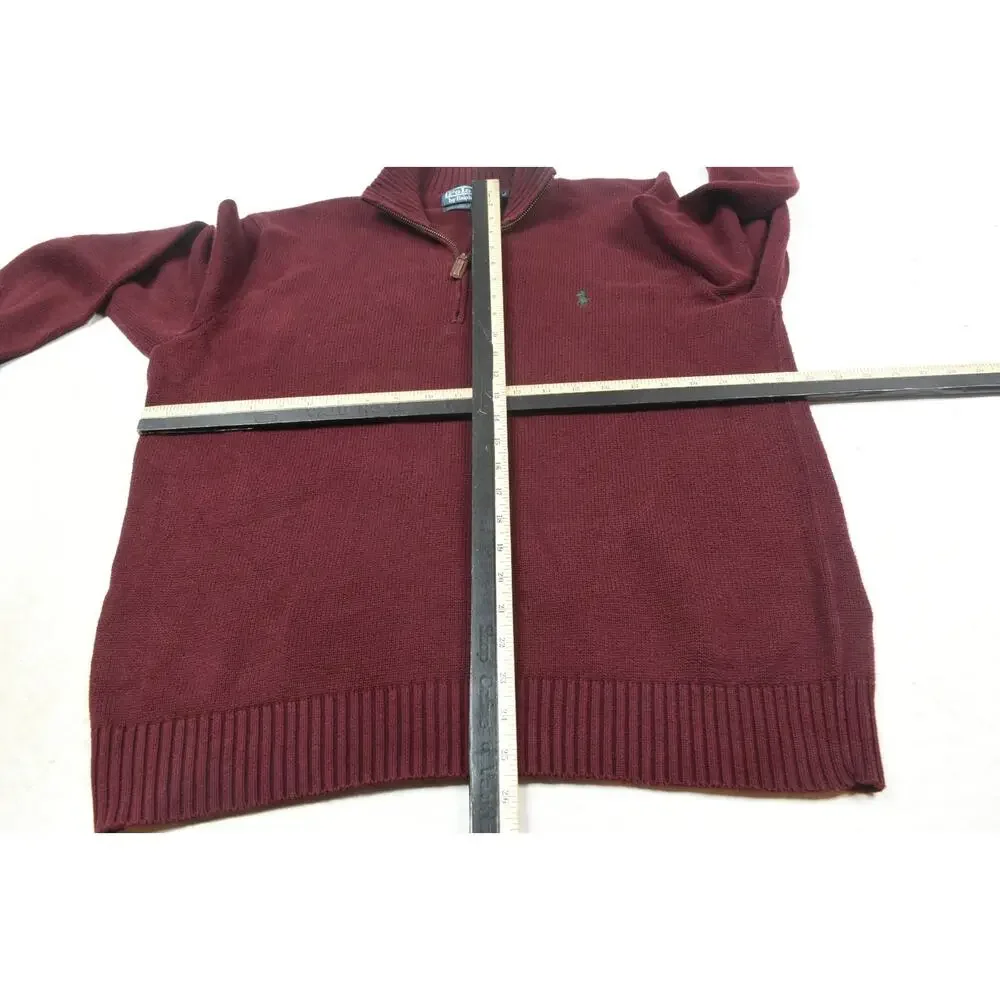 Polo Ralph Lauren 1/4 Zip Pullover Sweater Mens Medium Maroon Long Sleeve Cotton